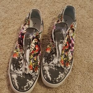 Ed Hardy Grey and white tie dye sneakers